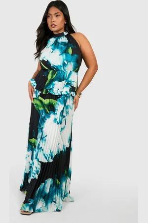 Boohoo Womens Plus Large Floral Print Frill Plunge Ruffle Maxi Dress - - Size 26 UK