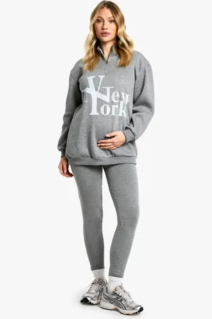 Boohoo Womens Maternity New York Large Graphic Half Zip Legging Set - Cotton - Size 16 UK