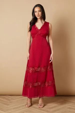 Oasis Womens Dobby Chiffon Lace Midi Dress - - Size 14 UK