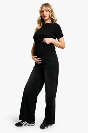 Boohoo Womens Maternity Over The Bump Wide Leg Jeans - Cotton - Size 8 UK