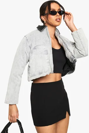 Boohoo Womens Contrast Collar Washed Look Barn Jacket - Cotton - Size 8 UK