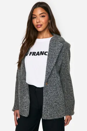 Boohoo Womens Textured Wool Look Shoulder Pad Blazer - - Size 10 UK