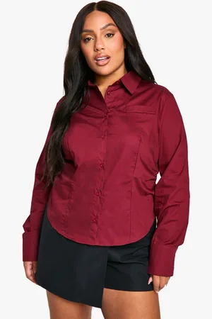 Boohoo Womens Plus Ruched Side Fitted Shirt - Cotton - Size 28 UK