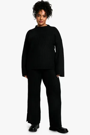 Boohoo Womens Plus Soft Knit Thick Rib Crew Neck Oversized Jumper And Knitted Trouser Set - - Size 28 UK