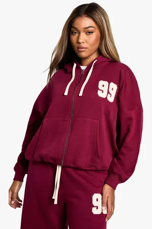 Boohoo Womens Plus Contrast Drawcord Applique Zip Through Hoodie - Cotton - Size 28 UK