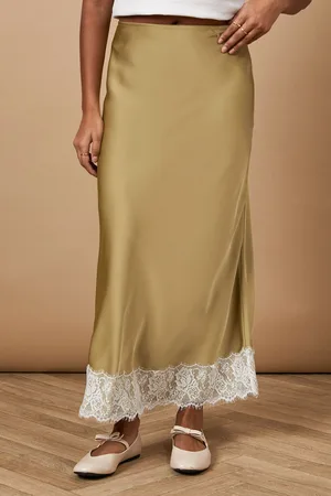 Oasis Womens Satin Bias Cut Lace Hem Skirt - - Size 10 UK