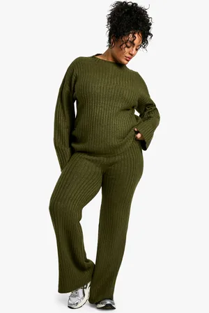 Boohoo Womens Plus Soft Knit Thick Rib Crew Neck Oversized Jumper And Knitted Trouser Set - - Size 22 UK