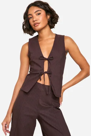 Boohoo Womens Tall Tie Front Pinstripe waistcoat - Viscose - Size 12 UK