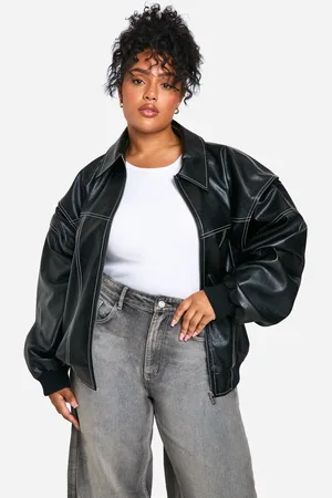 Boohoo Womens Plus Pu Contrast Stitch Oversized Bomber Jacket - - Size 26 UK
