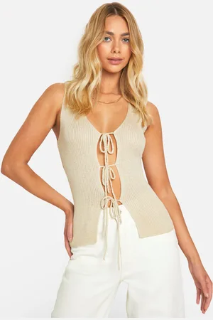 Boohoo Womens Lightweight Tie Front Knitted Waistcoat - - Size 14 UK