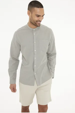 Threadbare Mens Pale Linen Blend Long Sleeve Grandad Collar Shirt - Size X-Large