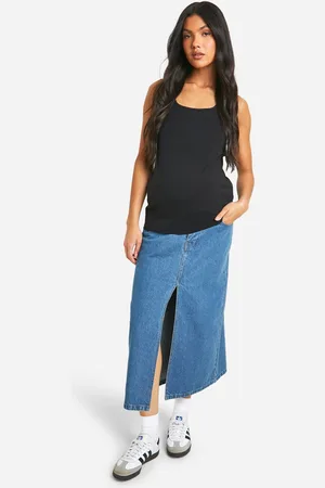 Boohoo Womens Maternity Denim Midaxi Split Hem Skirt - Cotton - Size 10 UK