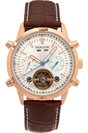 heritor automatic Mens Wilhelm Semi-Skeleton Leather-Band Watch w/Day/Date - Stainless Steel - One Size