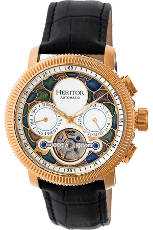 heritor automatic Aura Mens Semi-Skeleton Leather-Band Watch - Stainless Steel - One Size