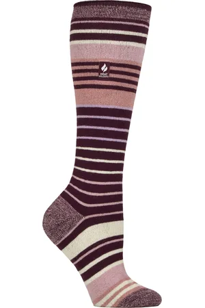 Heat Holders Womens Ladies Ultra Lite Thin Thermal Winter Ski Socks with Stripes - - Size UK 4-8