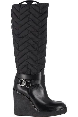 Moncler Pre-owned Womens Knee-High Quilted Wedge Boots in Nylon - Size EU 39