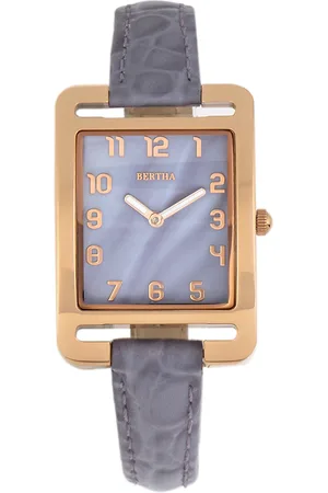 Bertha Womens Marisol Swiss MOP Leather-Band Watch - Stainless Steel - One Size