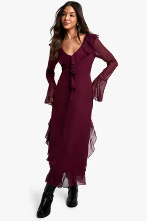 Boohoo Womens Crinkle Chiffon Ruffle Midaxi Dress - - Size 8 UK