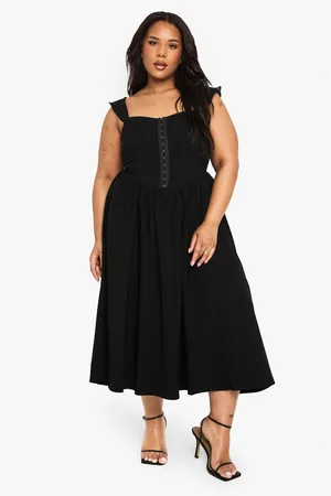 Boohoo Womens Plus BENGALINE CORSET DETAIL MIDI SKATER DRESS - - Size 26 UK