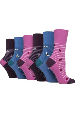 Gentle Grip Womens 6 Pairs Ladies NON ELASTIC Cotton Rich Wildlife Dogs Cats Patterned Socks - - Size UK 4-8