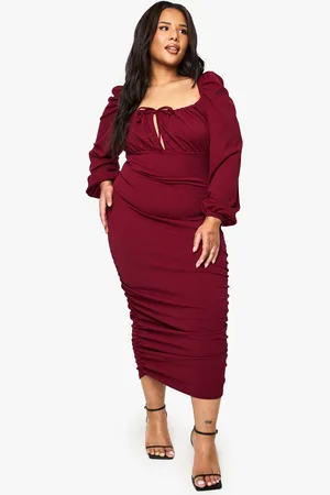Boohoo Womens plus blouson sleeve rouched midi dress - - Size 24 UK