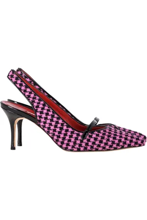 Manolo Blahnik Pre-owned Womens Houndstooth Slingback Pumps in Tweed Cotton - Size 37.5 EU/IT