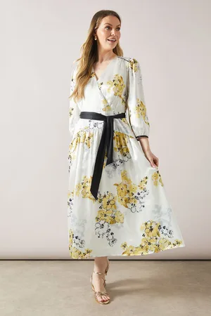 wallis Womens Floral Belted Satin Midaxi Dress - - Size 18 UK