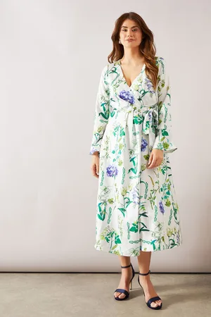 wallis Womens Floral Satin Jacquard Wrap Midi Dress - - Size 8 UK