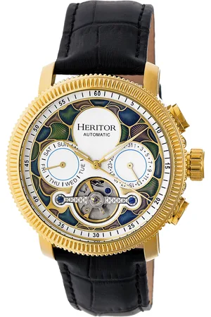 heritor automatic Mens Crocodile Aura Semi-Skeleton Leather-Band Watch - NA - One Size