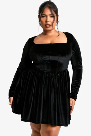Boohoo Womens Plus Velvet Corset Detail Skater Dress - - Size 16 UK