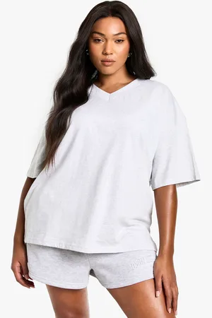Boohoo Womens Plus Cotton Oversized V Neck T-Shirt - - Size 24 UK