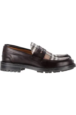 Burberry Pre-owned Mens Checked Penny Loafers in Brown Leather - - Size EU 42