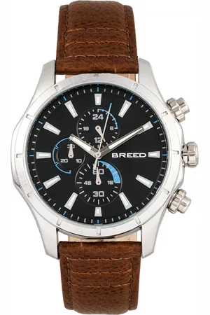 Breed Mens Lacroix Chronograph Leather-Band Watch - Stainless Steel - One Size