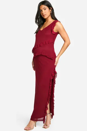 Boohoo Womens Maternity Mesh Ruffle Detail Side Split Midaxi Dress - - Size 16 UK