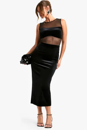 Boohoo Womens Velvet Sleeveless Mesh Detail Midaxi Dress - - Size 18 UK