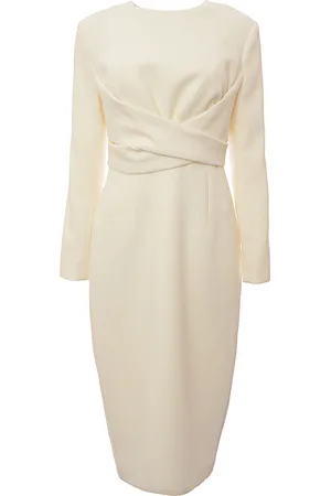 EMILIA WICKSTEAD Womens Emmett Double Crepe Ls Rd Nk Cross Waist Midi Dress in - Size 16 UK