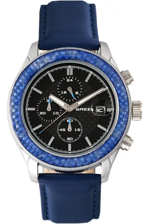 Breed Mens Maverick Chronograph Leather-Band Watch w/Date - Stainless Steel - One Size