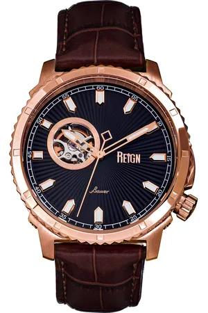 Reign Mens Bauer Automatic Semi-SkeletonLeather-Band Watch - Stainless Steel - One Size