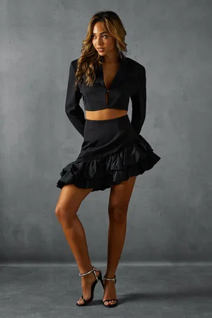 MissPap Womens Asymmetric Puffball Hem Mini Skirt - - Size 10 UK