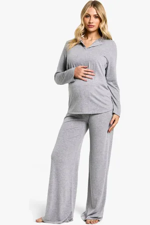 Boohoo Womens Maternity Long Sleeve Button Top & Wide Leg Trouser PJ Set - Viscose - Size 8 UK