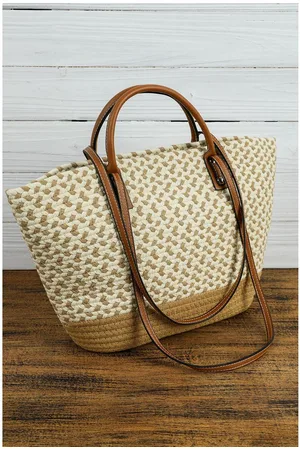 Azura Exchange Unisex Contrast Woven Leather Handle Single Shoulder Bag Straw - One Size