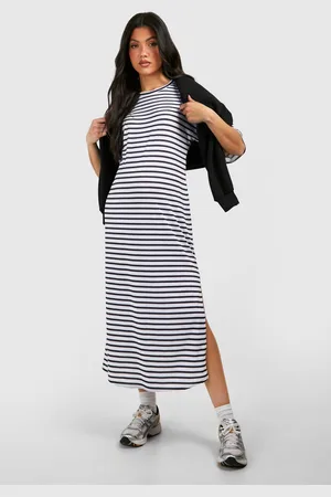 Boohoo Womens Maternity Short Sleeve Split Hem Striped Dress - - Size 14 UK