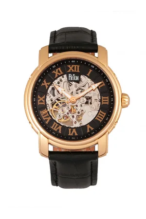 Reign Mens Kahn Automatic Skeleton Leather-Band Watch - Stainless Steel - One Size
