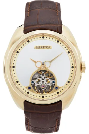 heritor automatic Mens Roman Semi-Skeleton Leather-Band Watch - Stainless Steel - One Size