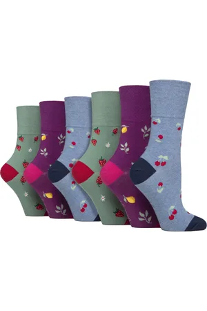 Gentle Grip Womens 6 Pairs Ladies NON ELASTIC Cotton Rich Wildlife Dogs Cats Patterned Socks - - Size UK 4-8