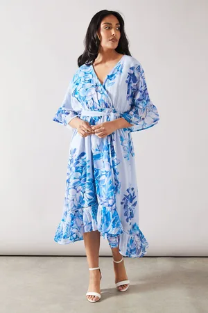 wallis Womens Petite Floral Drop Hem Frill Midi Dress - - Size 12 UK
