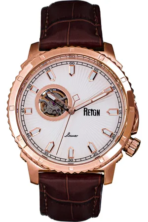 Reign Mens Bauer Automatic Semi-SkeletonLeather-Band Watch - Stainless Steel - One Size