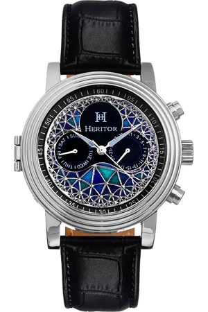 heritor automatic Mens Legacy Leather-Band Watch w/Day/Date - Stainless Steel - One Size