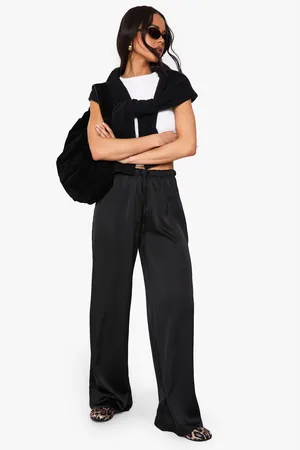 Boohoo Womens Satin Drawcord Fluid Wide Leg Trousers - - Size 10 UK
