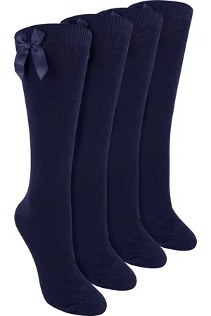 Sock Snob Kids Unisex Girls 4 Pack Knee High School Socks with Ribbon Bow